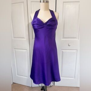 Calvin Klein Purple Satin Sleeveless Sweetheart Neckline Midi Cocktail Dress